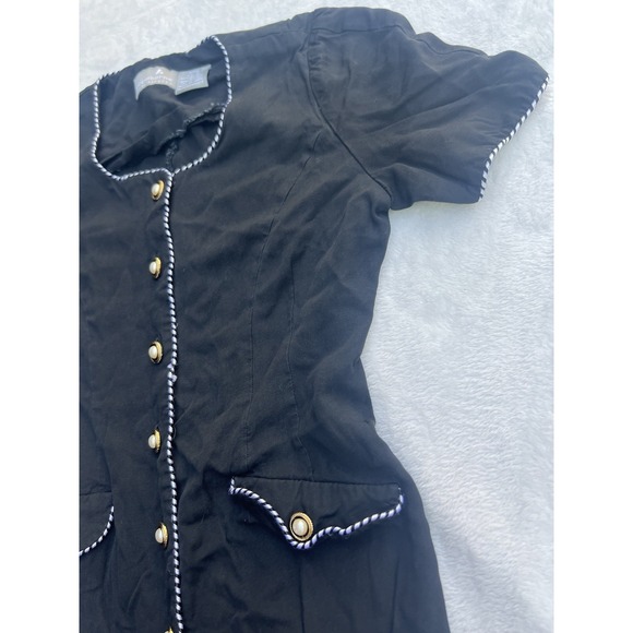 Vtg Liz Claiborne Midi Dress Linen Black Button Front 70s 80s Pockets Size 2 EUC - Picture 2 of 14